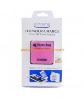 Adapter Thunder Dual USB 5V/3A (15W) ชมพู ThreeBoy